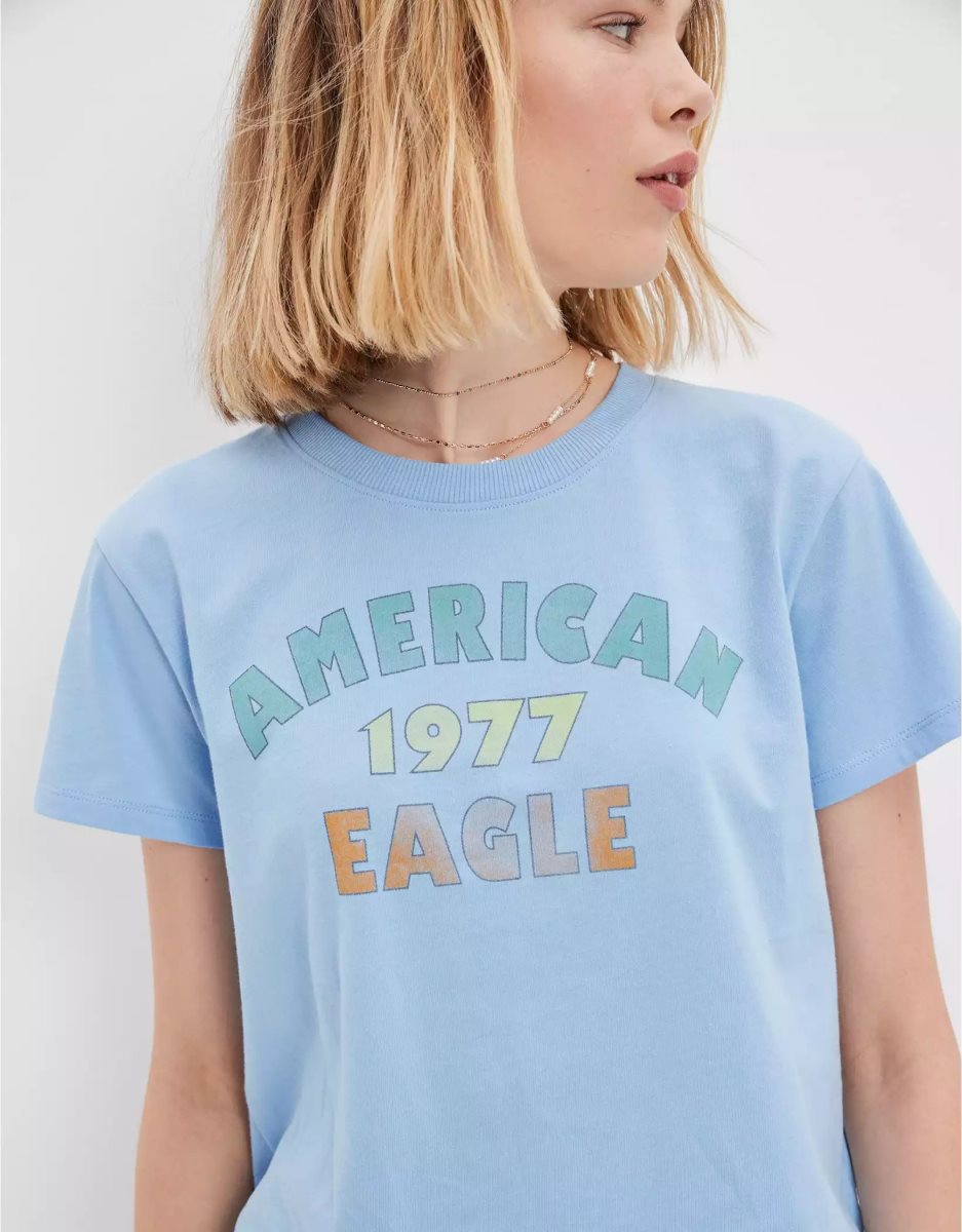 T Shirts American Eagle AE Graphique Tee Bleu Femme | EHL-82021081